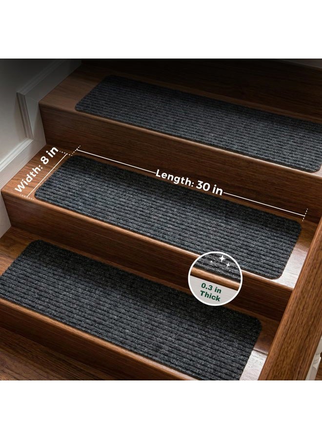 MBIGM 8" X 30" (15 in Pack) Non-Slip Carpet Stair Treads Non-Skid Safety Rug Slip Resistant Indoor Runner for Kids Elders and Pets with Reusable Adhesive, Black - Image 2
