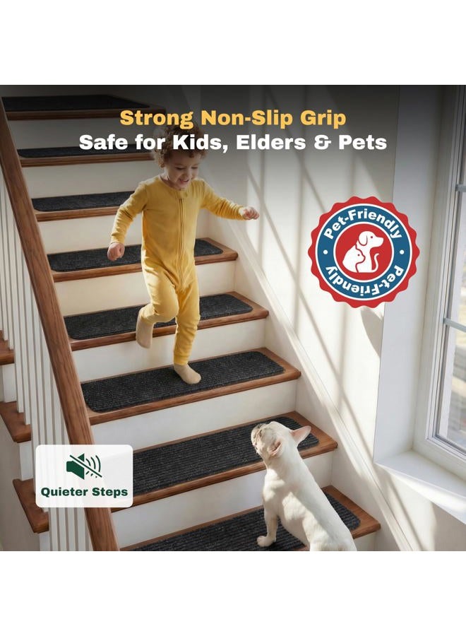 MBIGM 8" X 30" (15 in Pack) Non-Slip Carpet Stair Treads Non-Skid Safety Rug Slip Resistant Indoor Runner for Kids Elders and Pets with Reusable Adhesive, Black - Image 4