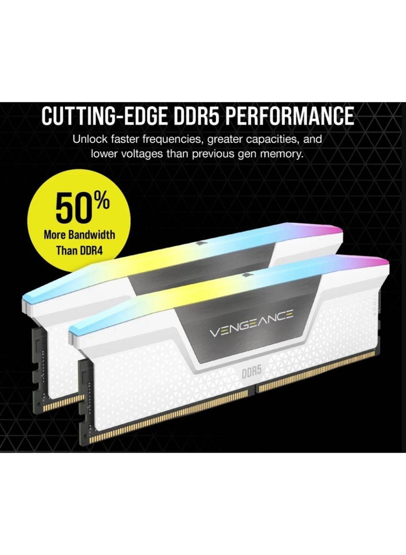 CORSAIR VENGEANCE RGB 32GB (2x16GB) DDR5 Desktop Memory Kit, 6400MHz Memory Speed, 32-40-40-84 CAS Latency, Intel XMP 3.0, 1.40 Voltage, 288 Pin, Dynamic Multi-Zone RGB, White | CMH32GX5M2B6400C32W - Image 4