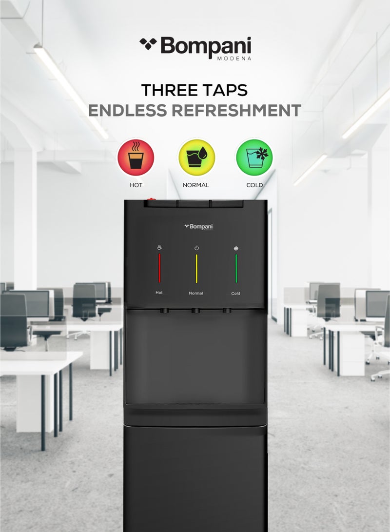 BOMPANI High-Performance Freestanding Water Dispenser with Hot, Cold & Normal Water, Bottom Loading & Thermostat - BWD302F BWD302F black - Image 3