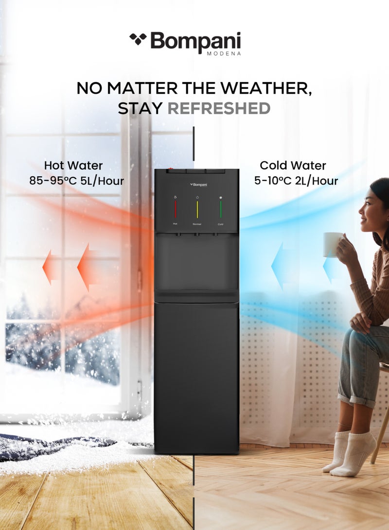 BOMPANI High-Performance Freestanding Water Dispenser with Hot, Cold & Normal Water, Bottom Loading & Thermostat - BWD302F BWD302F black - Image 4
