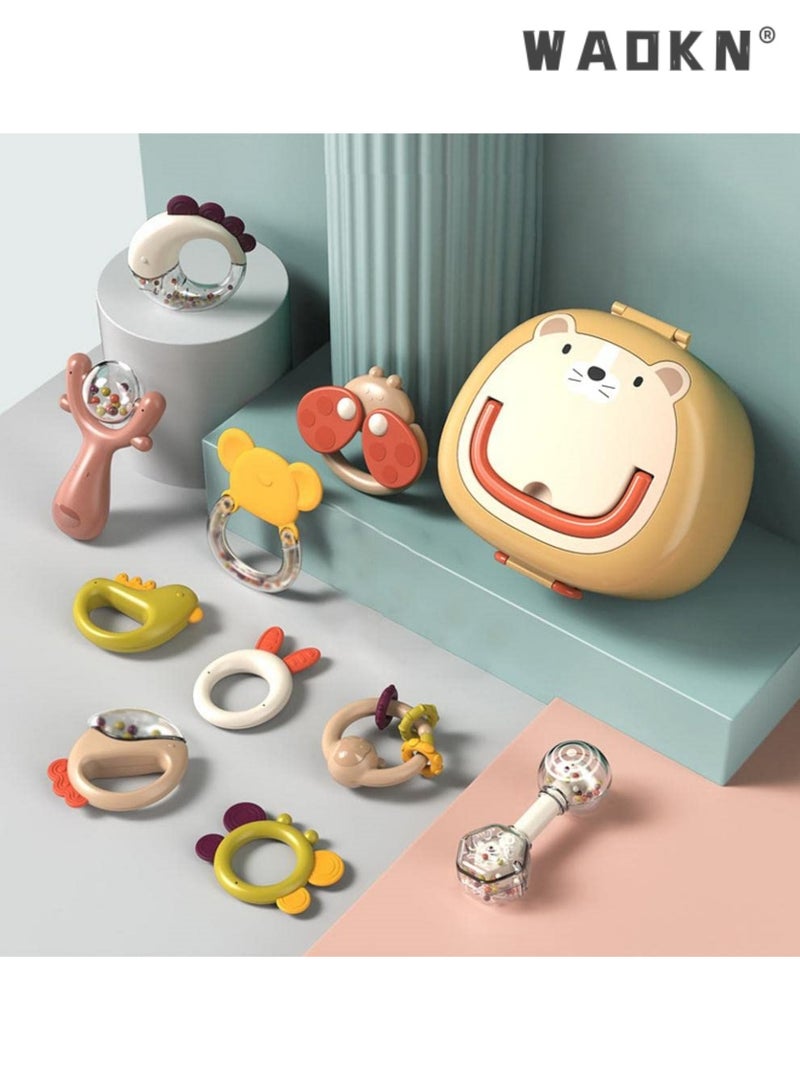 WAOKN Kids 6 Pieces Set With Storage Box Enlightenment Early Education Bell Ring Set Exercise Children Listening and Concentration Newborn Baby Toys Newborn Rattles Can Bite Babies 6-12 Months 19*12.5*18cm Orange  - Image 2