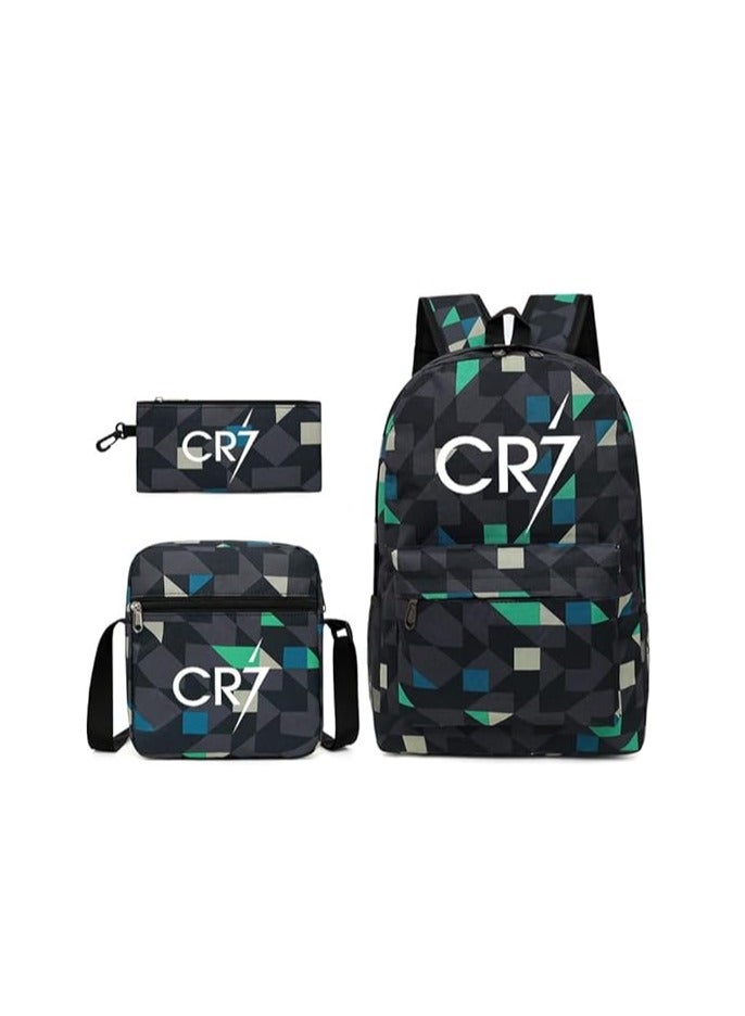general 3PCS Backpack Set,CR7 Football Backpack,Large Capacity Casual Backpack with Lunch Bag and Pencil case for Boys Girls - Image 1