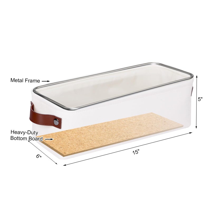 Kntiwiwo Small Fabric Storage Bins, 15x6x5 inch Narrow Storage Baskets 4-Pack Long Storage Basket for Organizing with Handles, Decorative Basket for Closets, Shelves, Toilet Paper, White - Image 2
