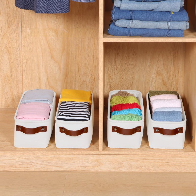 Kntiwiwo Small Fabric Storage Bins, 15x6x5 inch Narrow Storage Baskets 4-Pack Long Storage Basket for Organizing with Handles, Decorative Basket for Closets, Shelves, Toilet Paper, White - Image 5