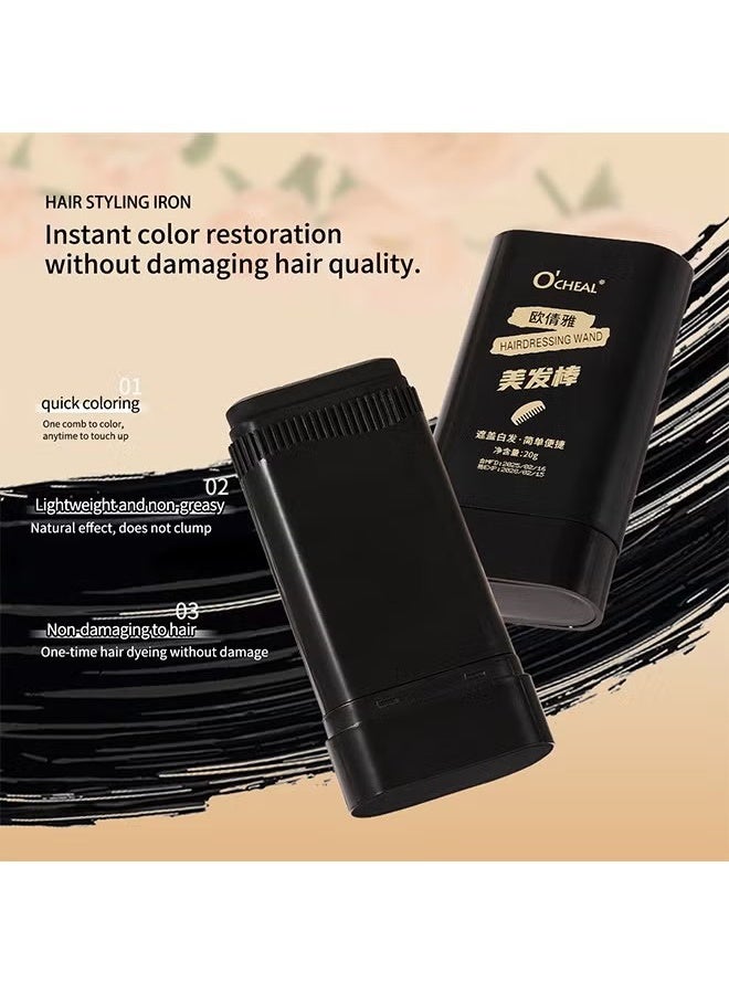 اوكيل تغطية الشعر الرمادي ، صبغة شعر مشط آمنة ومريحة ، مشط صبغ شعر مقاوم للماء والعرق ، عصا تصفيف الشعر الجنوبية الشرقية ، صبغة شعر نباتية طبيعية 2 في 1 ، تغطي الشعر الرمادي ، اللمسات السريعة - # 01 أسود (20 جم) - Image 3