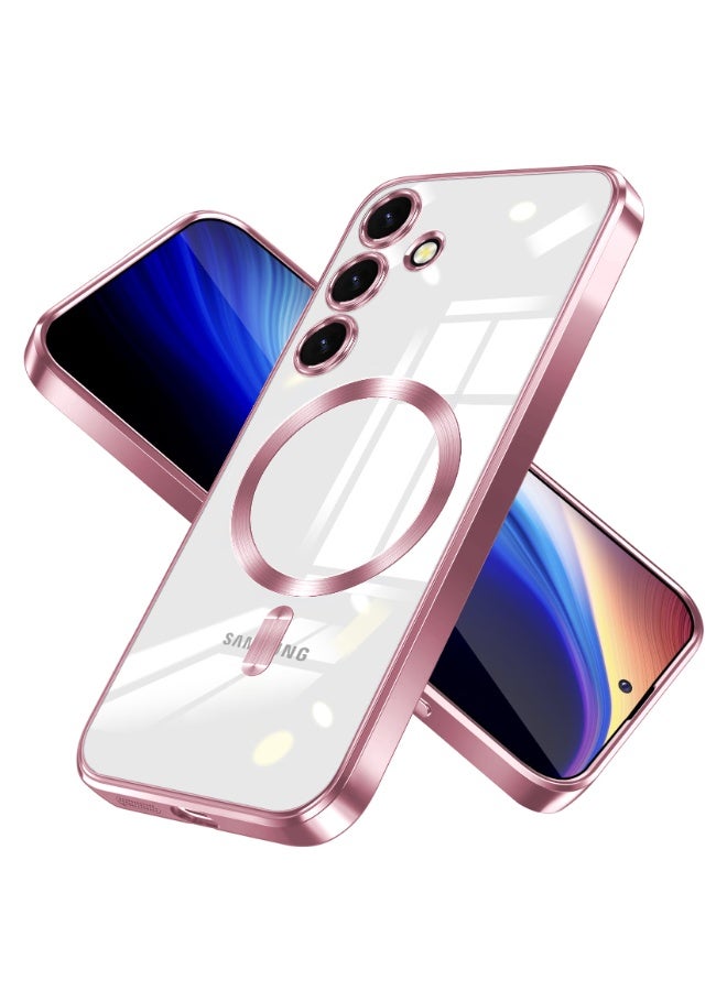 جراب مطلي بالكهرباء لهاتف Samsung Galaxy A25 مع حماية كاملة لعدسة الكاميرا ومتوافق مع الشحن اللاسلكي MagSafe، غطاء مغناطيسي ناعم مقاوم للصدمات من مادة TPU لهاتف Samsung Galaxy A25 (ذهبىي وردي) - Image 1