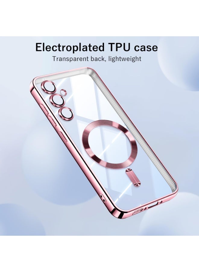 جراب مطلي بالكهرباء لهاتف Samsung Galaxy A25 مع حماية كاملة لعدسة الكاميرا ومتوافق مع الشحن اللاسلكي MagSafe، غطاء مغناطيسي ناعم مقاوم للصدمات من مادة TPU لهاتف Samsung Galaxy A25 (ذهبىي وردي) - Image 5