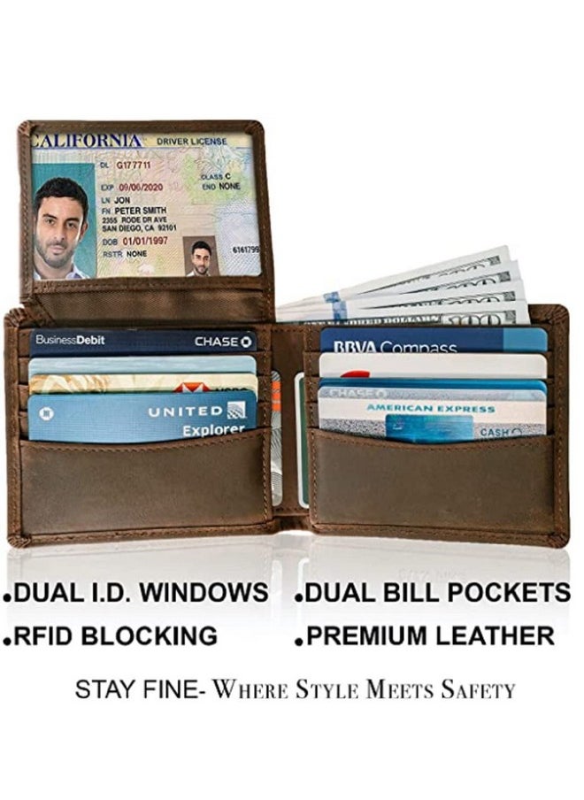 CONTACTS Contacts Men's Genuine Leather Wallet | RFID Blocking Wallet for Men | Bifold Wallet| 10 Card Slots, 2 ID Window (Brown)  - Image 2