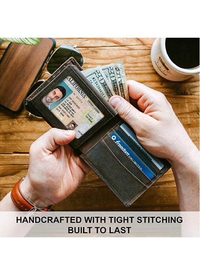 CONTACTS Contacts Men's Genuine Leather Wallet | RFID Blocking Wallet for Men | Bifold Wallet| 10 Card Slots, 2 ID Window (Brown)  - Image 3