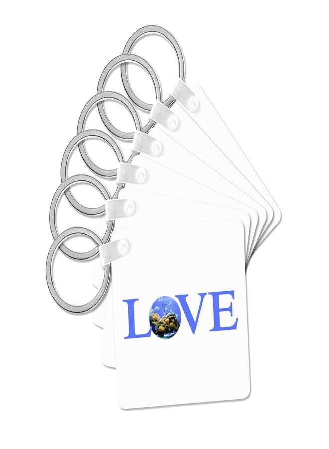 3dRose, Love Fish - text with fish bowl for O blue aquarium with yellow coral, set of 2 Key Chains - Image 1