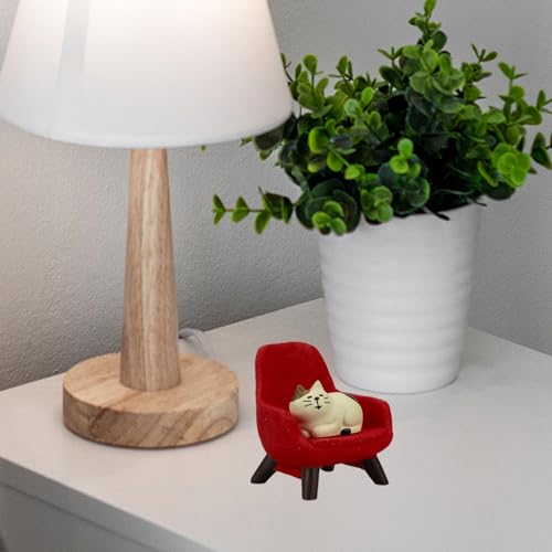 Refintural Miniature Cat Figurines with Small Sofa - Resin Mini Cat Figures, Kitten Miniature Desk Accessories - Perfect Cute Cat Gift for Cat Lovers (Red Sofa) - Image 5