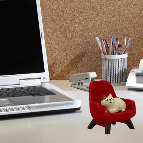 Refintural Miniature Cat Figurines with Small Sofa - Resin Mini Cat Figures, Kitten Miniature Desk Accessories - Perfect Cute Cat Gift for Cat Lovers (Red Sofa) - Image 4