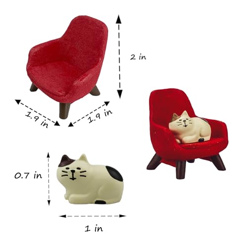 Refintural Miniature Cat Figurines with Small Sofa - Resin Mini Cat Figures, Kitten Miniature Desk Accessories - Perfect Cute Cat Gift for Cat Lovers (Red Sofa) - Image 2
