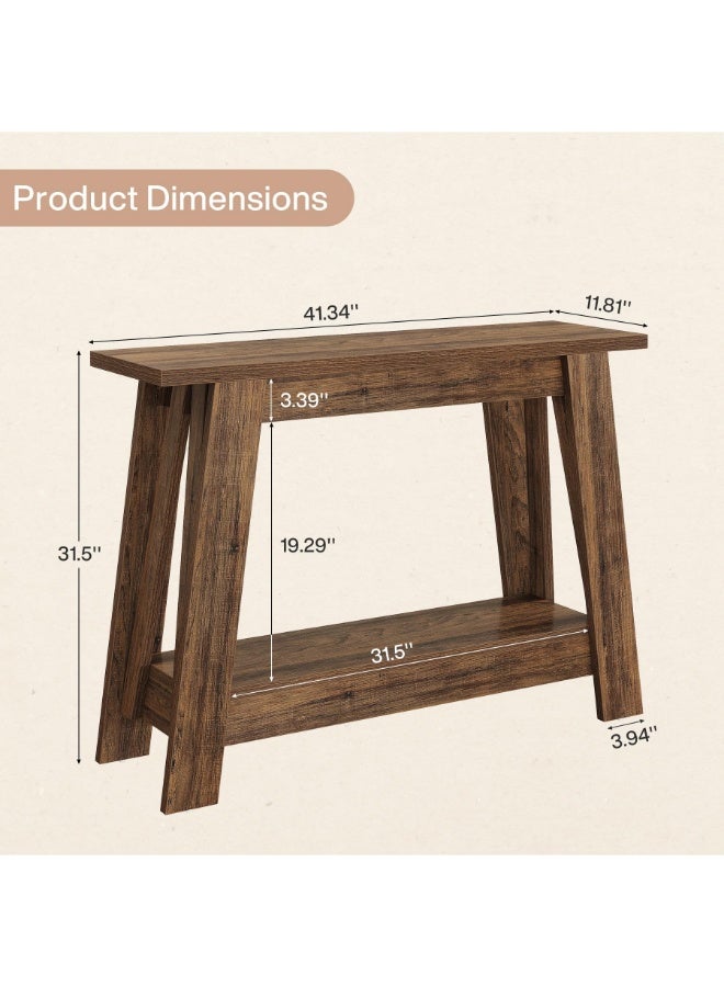 LITTLE TREE 105cm Farmhouse Console Table, 2-Tier Wooden Entryway Table with Storage, Rustic Narrow Behind Couch for Living Room, Hallway, Foyer, Rustic Brown - Image 2