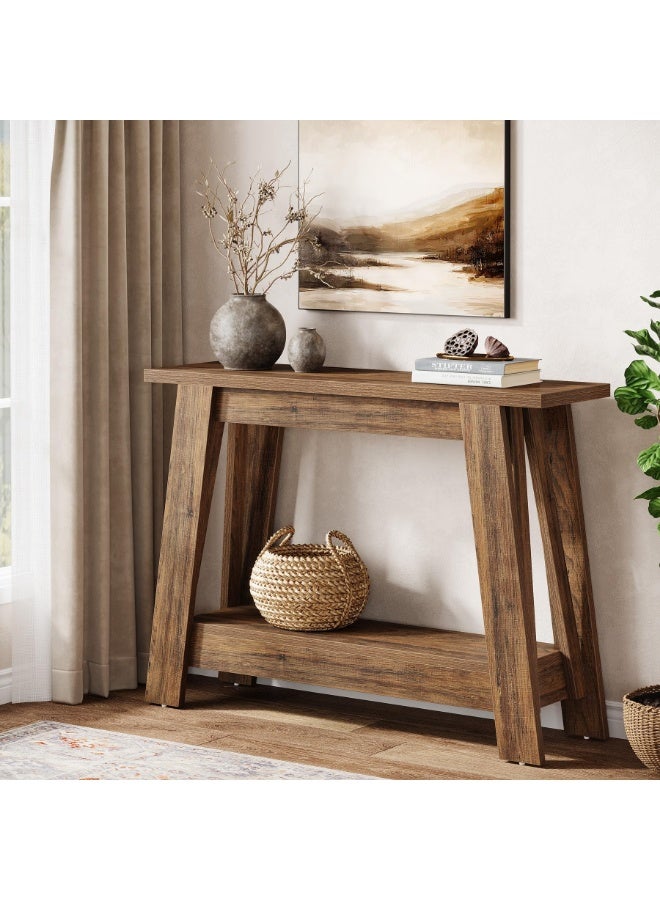 LITTLE TREE 105cm Farmhouse Console Table, 2-Tier Wooden Entryway Table with Storage, Rustic Narrow Behind Couch for Living Room, Hallway, Foyer, Rustic Brown - Image 5