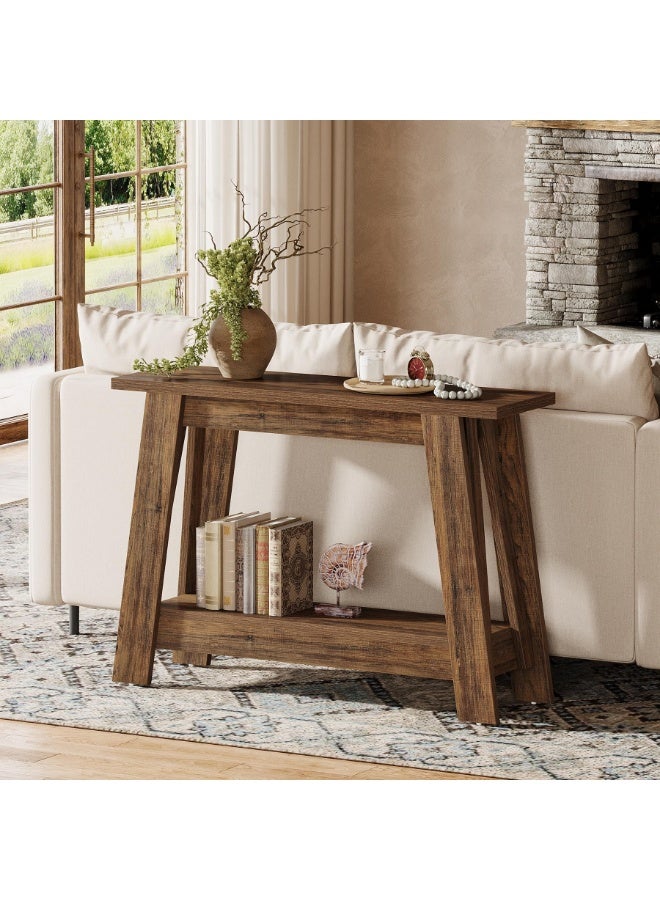 LITTLE TREE 105cm Farmhouse Console Table, 2-Tier Wooden Entryway Table with Storage, Rustic Narrow Behind Couch for Living Room, Hallway, Foyer, Rustic Brown - Image 3