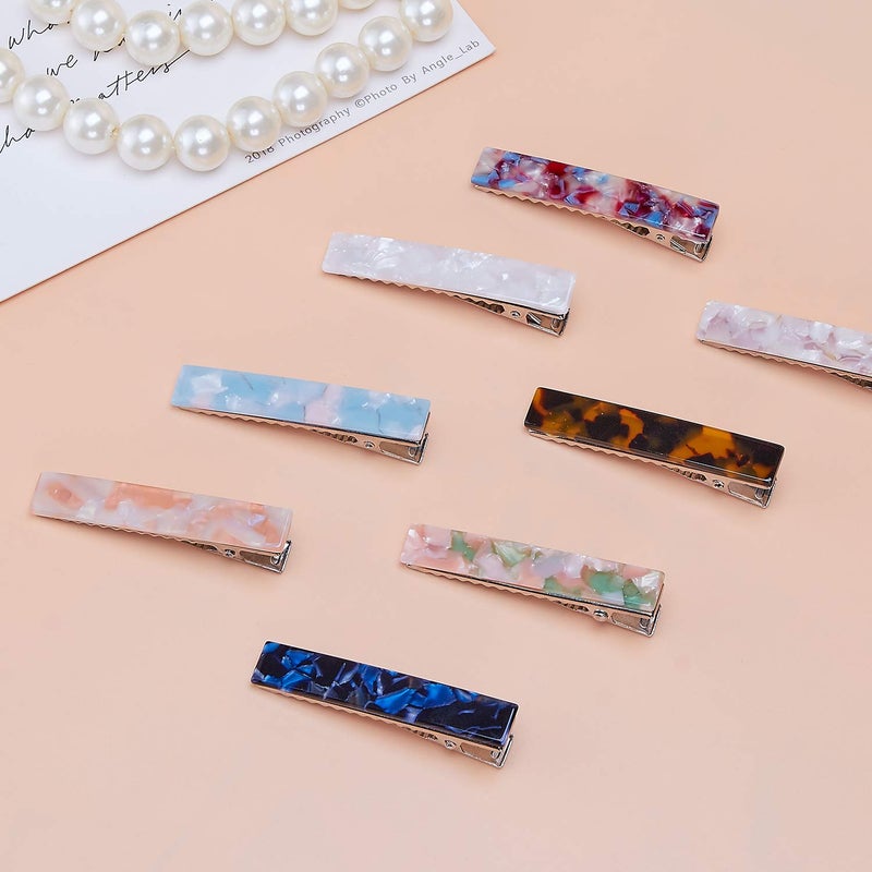 LEDUODO Acrylic Resin Hair Barrettes Alligator Hair Clips - 8pcs Duckbill Hair Clips Marble Pattern Hairpins Geometric Clips for Women Girls Hair Accessories Birthday Christmas Valentines Day Gifts - Image 2