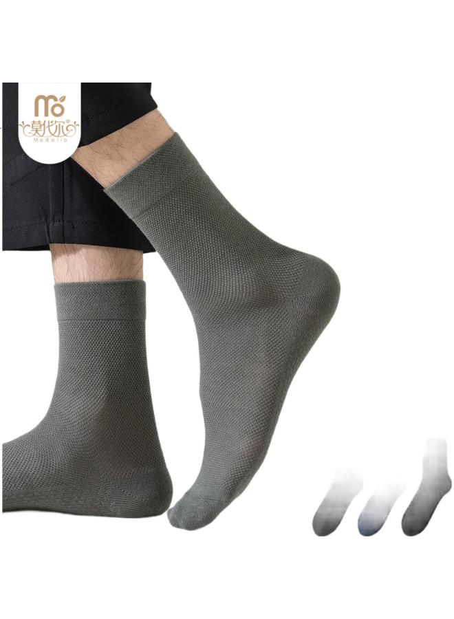 Modal 5 Pairs 100% Cotton Men'S Mesh Mid-Calf Socks Summer Thin 7A Antibacterial Odor-Resistant Breathable Business Long Socks - Image 2