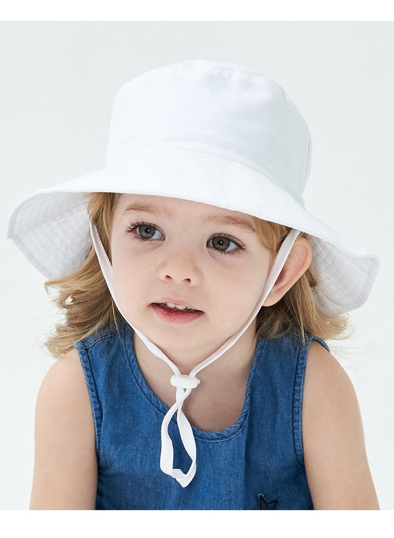 قبعة صيفية للأطفال الصغار ذات حافة عريضة وقابلة للتعديل، قبعات شاطئية للأولاد والبنات، قبعة شاطئية للحماية من أشعة الشمس، قبعات للأطفال (أبيض-XS) - Image 3