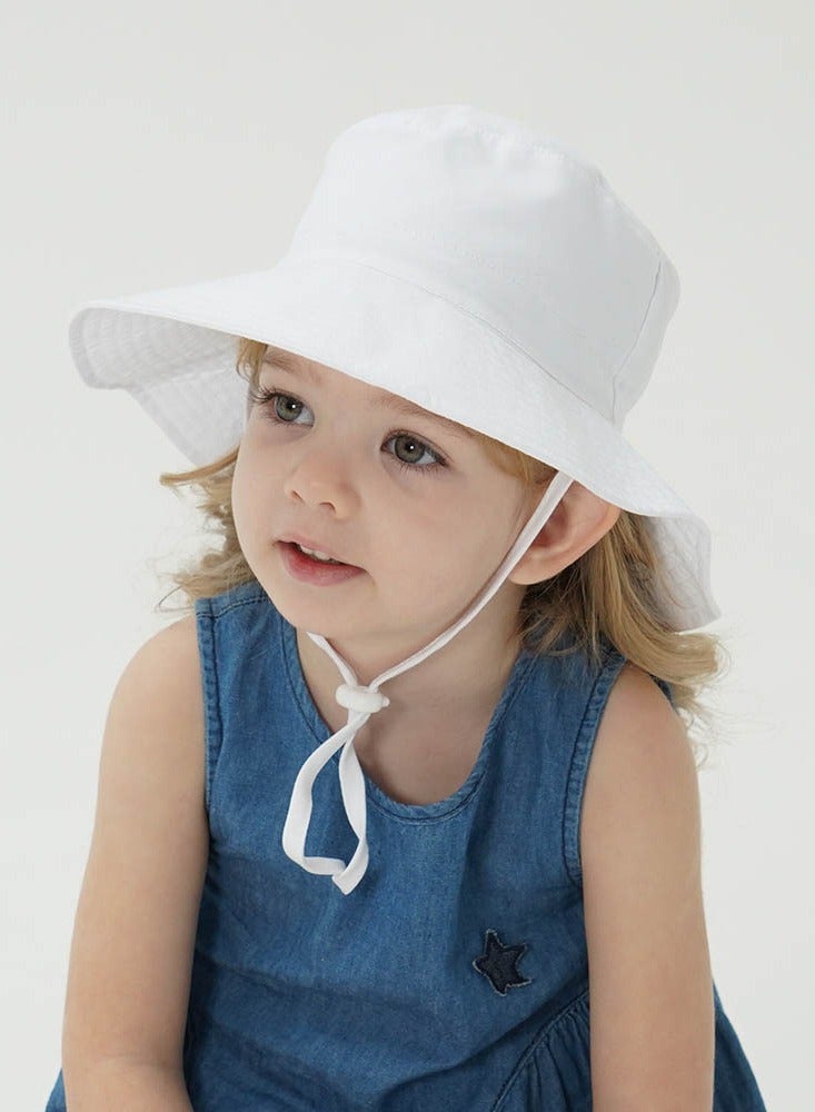 قبعة صيفية للأطفال الصغار ذات حافة عريضة وقابلة للتعديل، قبعات شاطئية للأولاد والبنات، قبعة شاطئية للحماية من أشعة الشمس، قبعات للأطفال (أبيض-XS) - Image 5