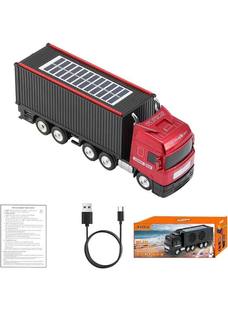 WSTER WS-691 Solar Powered Cargo Truck Bluetooth Speaker with LED Lights, HD Sound, TWS Stereo, FM Radio, USB/TF Port & Built-In Mic – Red - Image 1