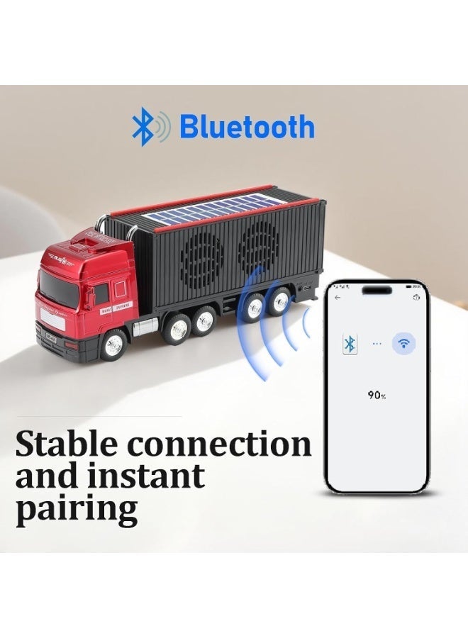 WSTER WS-691 Solar Powered Cargo Truck Bluetooth Speaker with LED Lights, HD Sound, TWS Stereo, FM Radio, USB/TF Port & Built-In Mic – Red - Image 4