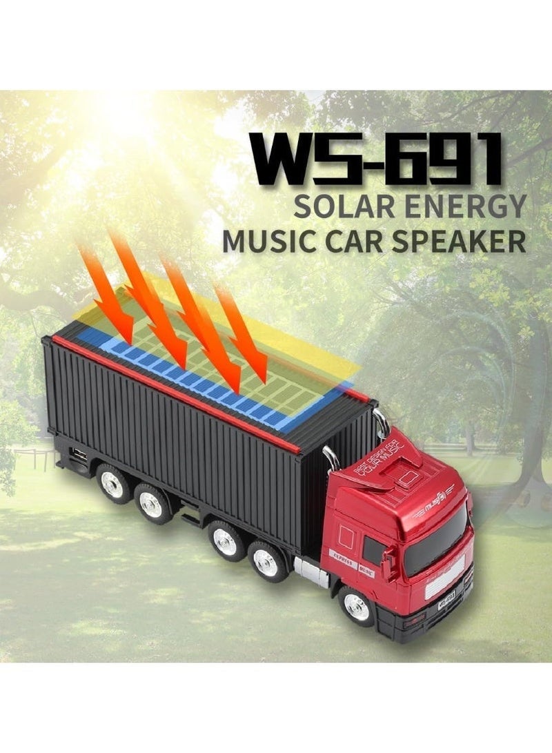 WSTER WS-691 Solar Powered Cargo Truck Bluetooth Speaker with LED Lights, HD Sound, TWS Stereo, FM Radio, USB/TF Port & Built-In Mic – Red - Image 3