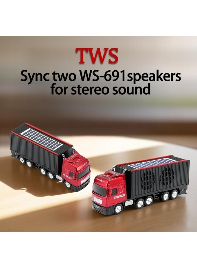 WSTER WS-691 Solar Powered Cargo Truck Bluetooth Speaker with LED Lights, HD Sound, TWS Stereo, FM Radio, USB/TF Port & Built-In Mic – Red - Image 5