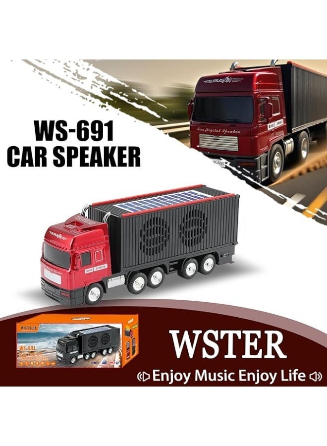WSTER WS-691 Solar Powered Cargo Truck Bluetooth Speaker with LED Lights, HD Sound, TWS Stereo, FM Radio, USB/TF Port & Built-In Mic – Red - Image 2