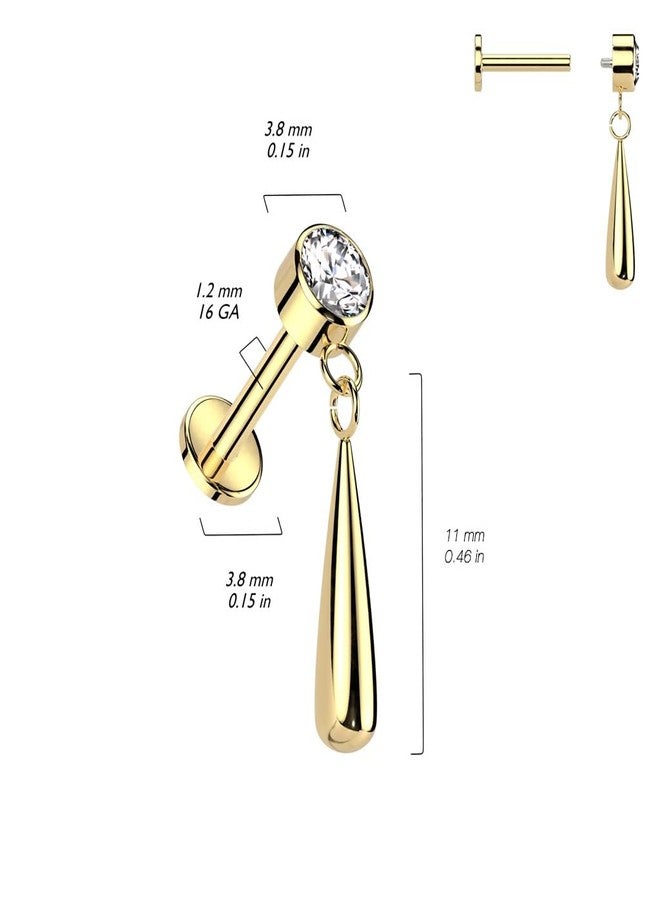 Pierced Owl 16GA ASTM F-136 Implant Grade Titanium Internally Threaded CZ Crystal with Dangling Teardrop Flat Back Stud (Black/Vitrail Medium) - Image 2