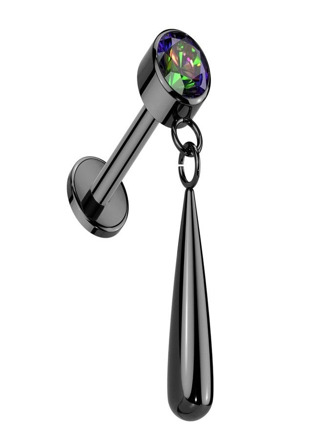 Pierced Owl 16GA ASTM F-136 Implant Grade Titanium Internally Threaded CZ Crystal with Dangling Teardrop Flat Back Stud (Black/Vitrail Medium) - Image 1