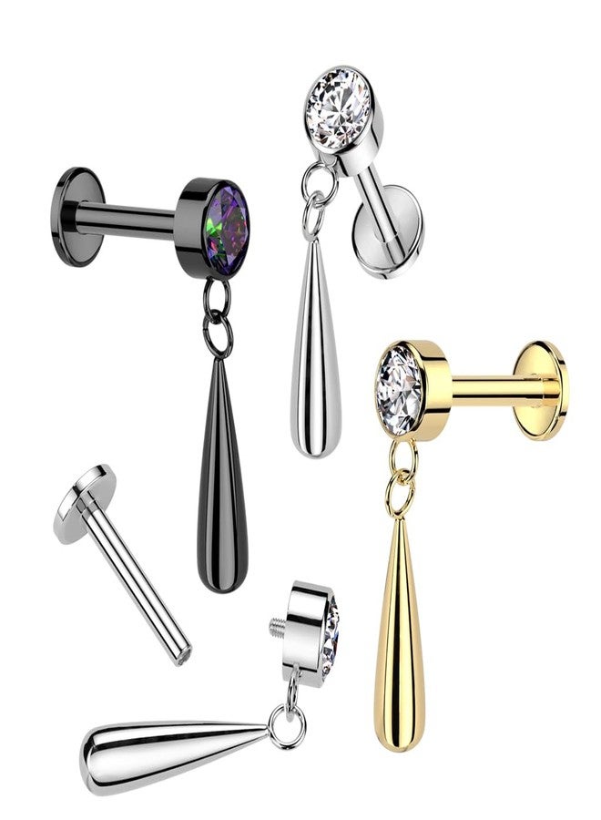 Pierced Owl 16GA ASTM F-136 Implant Grade Titanium Internally Threaded CZ Crystal with Dangling Teardrop Flat Back Stud (Black/Vitrail Medium) - Image 3