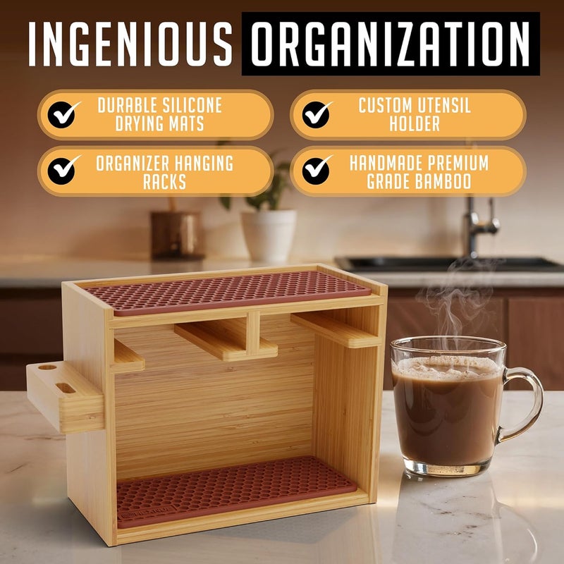 HEXNUB Store – Bamboo Organizer for AeroPress, Coffee Caddy Station Holds AeroPress Coffee Maker, Accessories, Filters, Cups, Stand includes Dripper Mats (Brown) - Image 5
