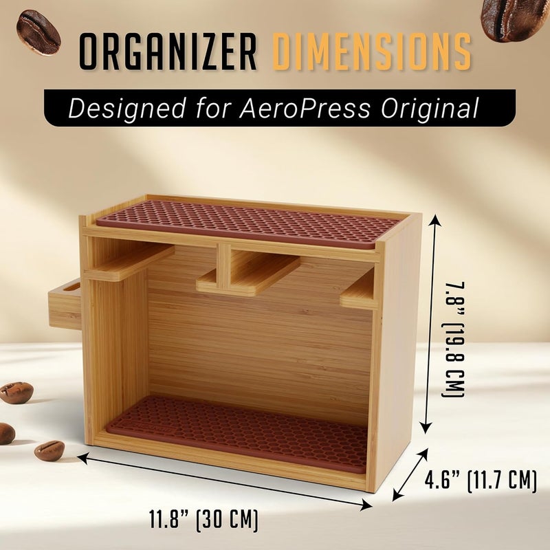 HEXNUB Store – Bamboo Organizer for AeroPress, Coffee Caddy Station Holds AeroPress Coffee Maker, Accessories, Filters, Cups, Stand includes Dripper Mats (Brown) - Image 3