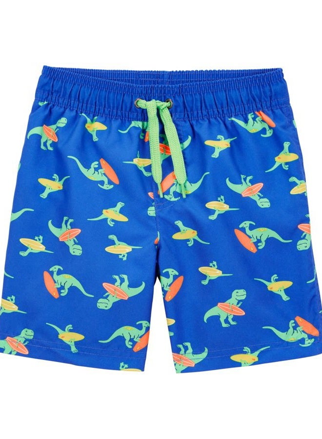 Simple Joys by Carter's Boys' Swimsuit Trunk and Rashguard Set, Blue White Dinosaur, 5T - Image 2