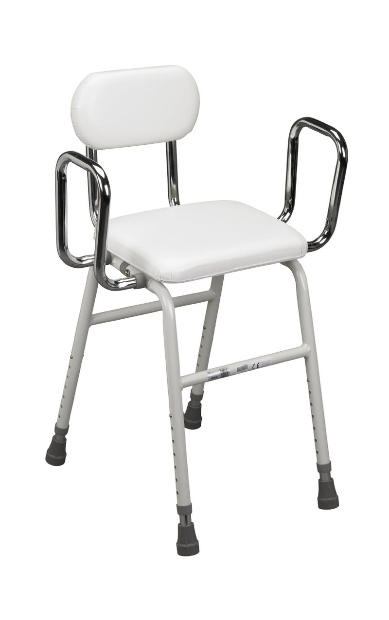 Drive Medical Drive Medical 12455 Adjustable Height Stool with Back and Arms White 