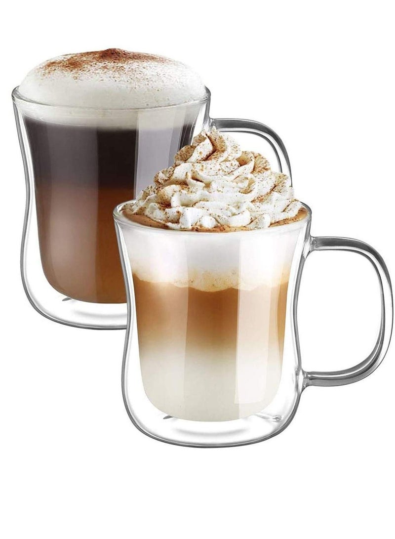 KASTWAVE مجموعة أكواب إسبرسو MAKINGTEC قهوة مكونة من 2، أكواب إسبرسو زجاجية مزدوجة الجدران مع مقبض، للقهوة، الشاي، الإسبرسو، الكابتشينو، اللاتيه 220مل - Image 2