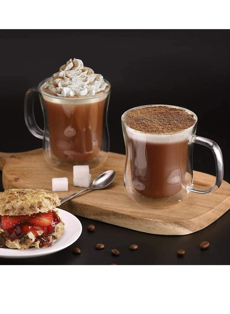 KASTWAVE مجموعة أكواب إسبرسو MAKINGTEC قهوة مكونة من 2، أكواب إسبرسو زجاجية مزدوجة الجدران مع مقبض، للقهوة، الشاي، الإسبرسو، الكابتشينو، اللاتيه 220مل - Image 4