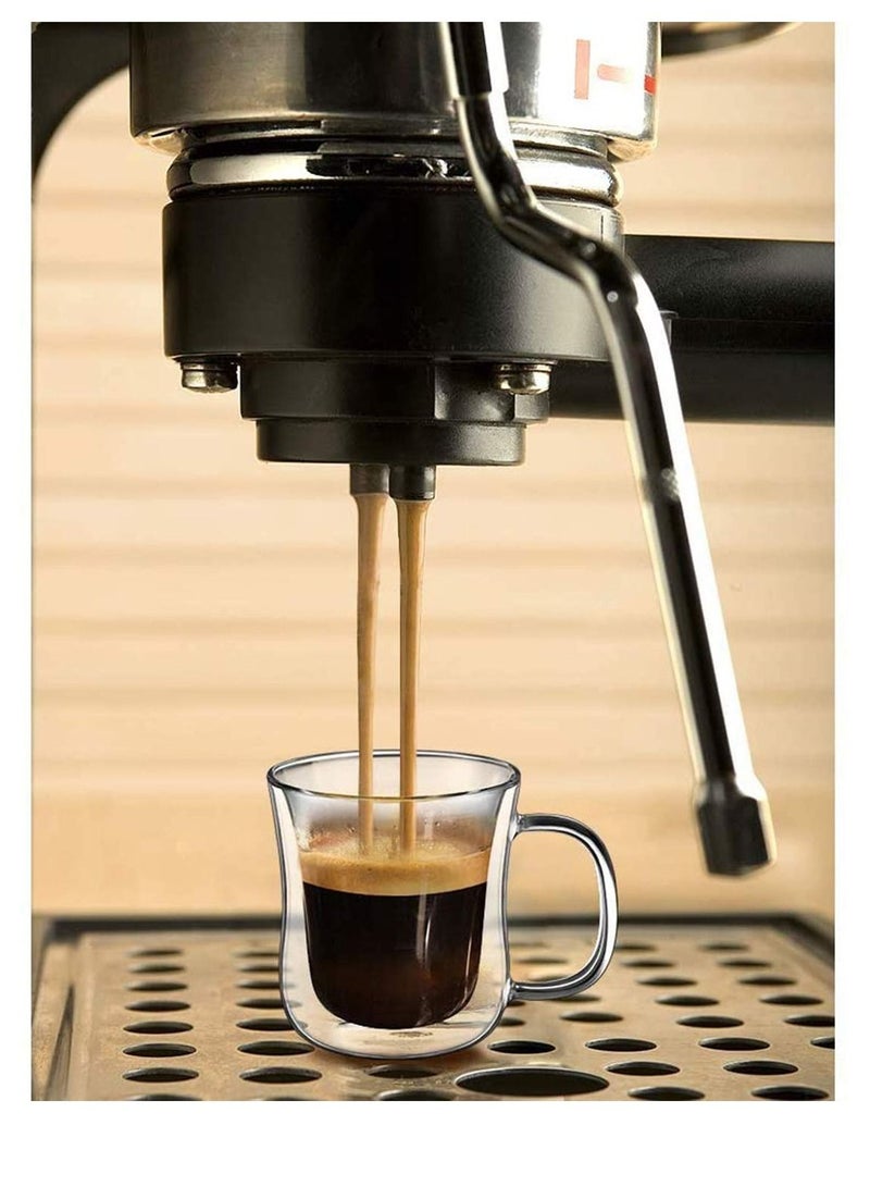 KASTWAVE مجموعة أكواب إسبرسو MAKINGTEC قهوة مكونة من 2، أكواب إسبرسو زجاجية مزدوجة الجدران مع مقبض، للقهوة، الشاي، الإسبرسو، الكابتشينو، اللاتيه 220مل - Image 5