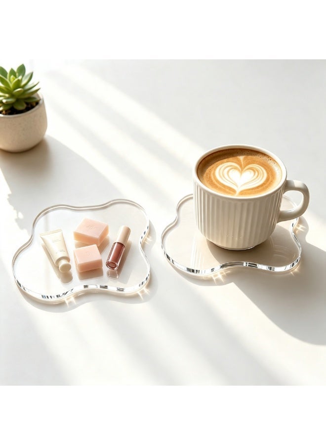 2 Pcs Acrylic Cloud Shape Coasters Set, Clear Transparent Drink Coasters for Coffee Cups and Glasses, Modern Table Decor Accessories for Coffee Table, Kitchen, Dining Room, Office, Bar, Stylish Home Gift for Housewarming Birthday Holiday - Image 1