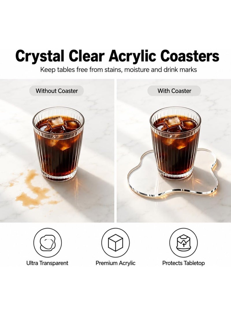 2 Pcs Acrylic Cloud Shape Coasters Set, Clear Transparent Drink Coasters for Coffee Cups and Glasses, Modern Table Decor Accessories for Coffee Table, Kitchen, Dining Room, Office, Bar, Stylish Home Gift for Housewarming Birthday Holiday - Image 2