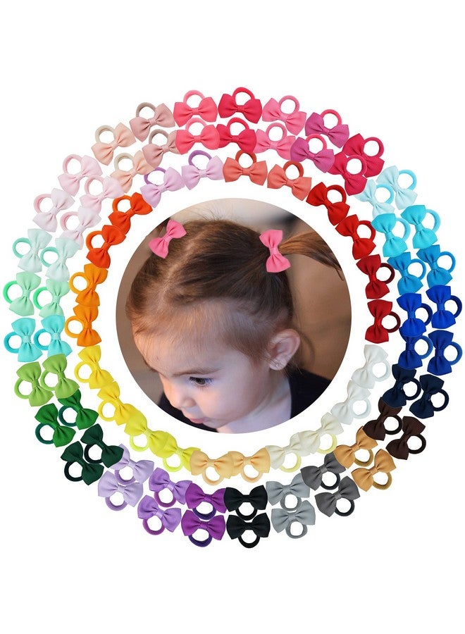 BBgifts 80PCS Tiny Hair Ties With Bows Baby Bows Rubber Bands Hair Ties Soft Elastics Ponytail Holders Hair Accessories for Infants Toddlers Baby Girls Multi-colored - Image 1