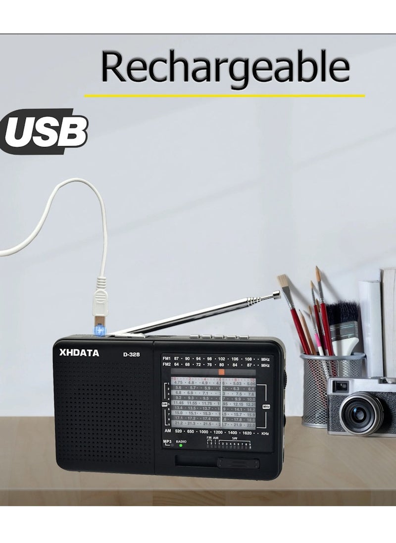 راديو محمول صغير AM FM SW تقنية DSP مشغل MP3 فتحة بطاقة TF USB مستقبل FM بلوتوث