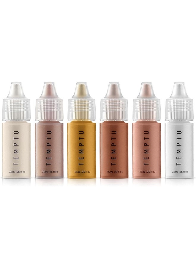 Temptu S/B Silicone-Based Airbrush Highlighter Starter Set: Long-Lasting, Layerable, Light-Reflecting Shimmer | Natural-Looking Luminosity | Weightless, Buildable Formula| 6 Shades  - Image 1