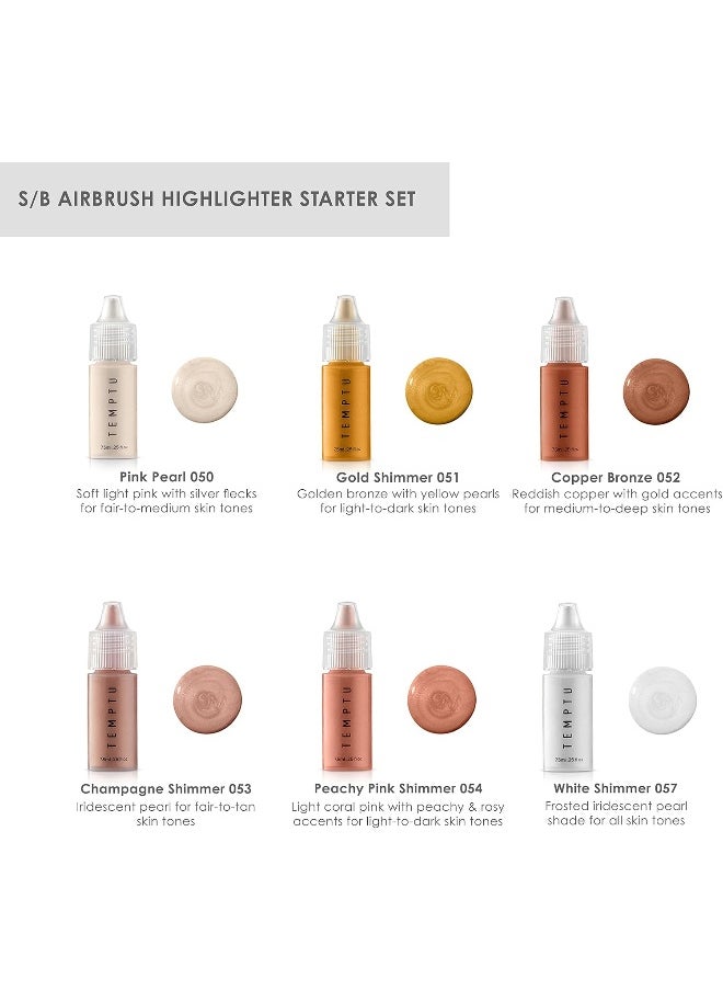 Temptu S/B Silicone-Based Airbrush Highlighter Starter Set: Long-Lasting, Layerable, Light-Reflecting Shimmer | Natural-Looking Luminosity | Weightless, Buildable Formula| 6 Shades  - Image 5