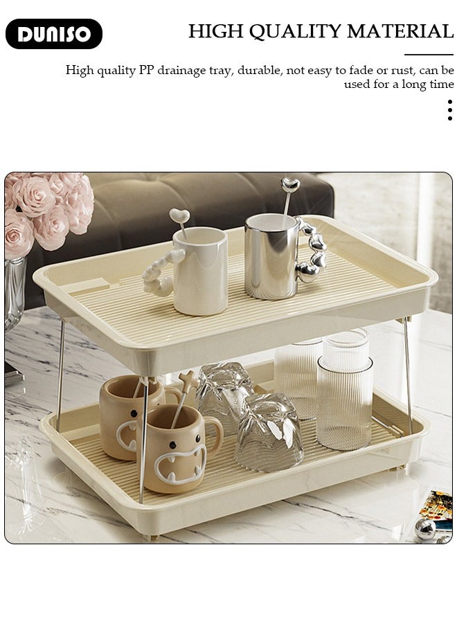 DUNISO - 2 Tier Cup Drying Rack with Drain Tray, Countertop Mug Holder,Spice Rack,Water Cup Drying Rack,Cup Storage Shelf, Multi-Functional Kitchen Storage Organizer Shelf for Home, Bathroom, Kitchen Glasses, Tumbler, Teacups - Image 1