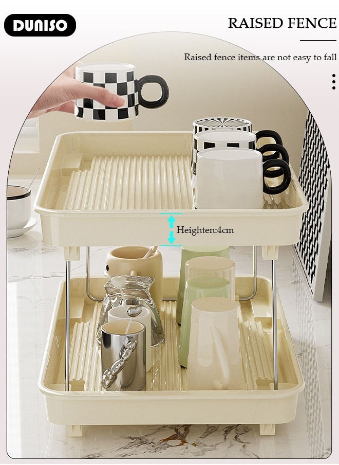 DUNISO - 2 Tier Cup Drying Rack with Drain Tray, Countertop Mug Holder,Spice Rack,Water Cup Drying Rack,Cup Storage Shelf, Multi-Functional Kitchen Storage Organizer Shelf for Home, Bathroom, Kitchen Glasses, Tumbler, Teacups - Image 1