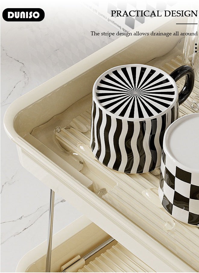 DUNISO - 2 Tier Cup Drying Rack with Drain Tray, Countertop Mug Holder,Spice Rack,Water Cup Drying Rack,Cup Storage Shelf, Multi-Functional Kitchen Storage Organizer Shelf for Home, Bathroom, Kitchen Glasses, Tumbler, Teacups - Image 1