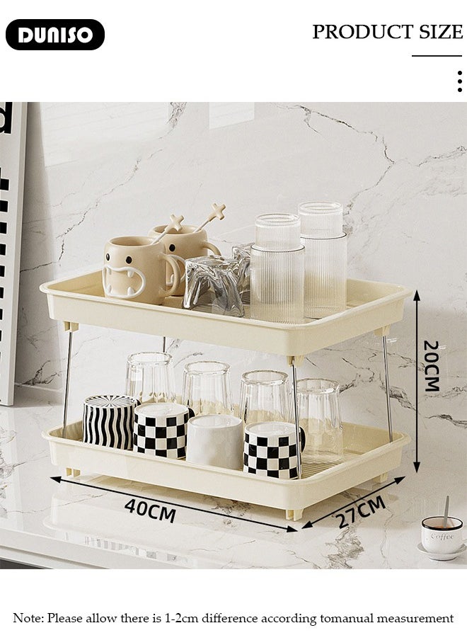DUNISO 2 Tier Cup Drying Rack with Drain Tray, Countertop Mug Holder,Spice Rack,Water Cup Drying Rack,Cup Storage Shelf, Multi-Functional Kitchen Storage Organizer Shelf for Home, Bathroom, Kitchen Glasses, Tumbler, Teacups  - Image 2